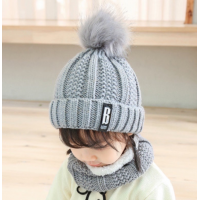 ราคา B เด็ก หมวกไหมพรมตกแต่งปอมปอม ปลอกคอกันหนาว บุขนอุ่นด้านใน (19531799530)