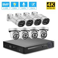 ราคา Hamrol 4K 8MP 8CH POE Security Camera System Color Night Vision Video Surveillance Kit Audio Outdoor Home IP Camera CCTV NVR Set P2P (12567912876)