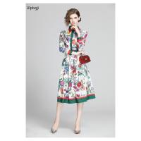 ราคา European and American Fashion All Match Positioning Floral Print Dress (20179895496)