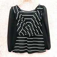 ราคา เสื้อแฟชั่นไขว้หน้า ลายทาง แขนยาวแต่งผ้าชีฟอง ไหล่ยก (8154814889)