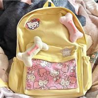 ราคา กระเป๋าเป้สะพายหลัง Hello Kitty สำหรับผู้หญิงกระเป๋าสะพายผ้าใบพิมพ์ลายการ์ตูนมีซิปแบบลำลอง (20681647931)
