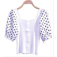 ราคา เสื้อไหมพรมครอปแฟชั่น คอเหลี่ยม แขนสั้นลายจุด (11698579771)