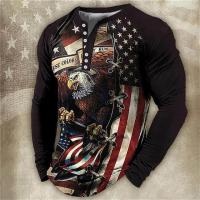 ราคา แฟชั่นของผู้ชายเสื้อยืดแขนยาว3d เสื้อยืด Usa พิมพ์ลายนกอินทรีเสื้อผ้าผู้ชายเสื้อคอวีผ้าฝ้าย (20173463669)