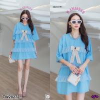 ราคา TW20272 เดรสสั้น แต่งระบายเป็นชั้นๆ อกติดโบว์ลูกไม้ (21267444383)