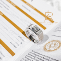 ราคา แหวนเงินแท้ ชุบทองคำขาว แหวนชาย ฝังเพชร Moissanite 0 5 กะรัต (20586234159)
