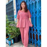 ราคา ชุดเซ็ท 2 ชิ้น เสื้อและกางเกง เสื้อลูกไม้เนื้อแพงด้านหน้าแต่งชายเสื้อสวยพริ้ว เนื้อผ้ายืดมูลเวฟ ผ้านุ่ม มาพร้อมกับกางเกงขายาว (20889002786)