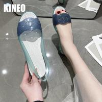 ราคา KINEO รองเท้าส้นเตี้ยผู้หญิงรองเท้าบัลเล่ต์ไม่มีส้นรองเท้าส้นเตี้ยแสนสบายรองเท้าแฟชั่นเปิดปลายเท้าติดคริสตัลแบบรองเท้าส้นเตี้ยรองเท้าแตะชายหาดกลวง (19967969554)