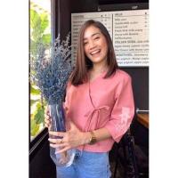 ราคา เสื้อผ้าฝ้ายคอวี รุ่นป้ายข้างผูกโบว์หน้า (19596006942)