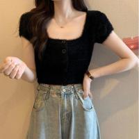 ราคา Panda shop เสื้อครอปแขนสั้น ขนมิ้ง ครอปคอเหลี่ยม แต่งกระดุม ขนนุ่มนิ่ม สีสันสดใส น่ารัก เกาหลี A39 (17919063387)