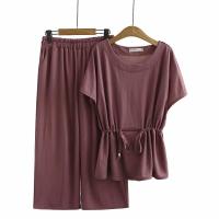 ราคา มีไซส์ใหญ่ Plus Size Women Fashion Set womens Solid Summer Wear New Short Sleeve Top Cropped Pants Two piece Suit (2480428038)