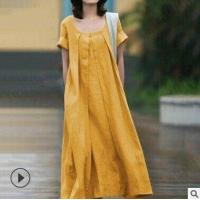 ราคา Acurve ชุดเดรสผ้าคอตตอนลินิน ชายเดรสบาน สไตล์ญี่ปุ่น (19177926339)