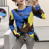 ราคา เสื้อเสื้อยืดคอกลมตาข่ายแขนยาวมัดย้อมสำหรับผู้หญิงเสื้อแฟชั่นทรงหลวม (20869465442)