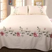 ราคา WOSTAR Rose flora embroidery design flat bed sheet solid colour cotton twill linen bedding luxury home textiles queen king size (13330026081)