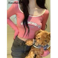 ราคา Xiaozhainv แขนเสื้อยาวแฟชั่นเสื้อยืดสั้นพิมพ์ลายตัวอักษรสำหรับผู้หญิง (19910579528)