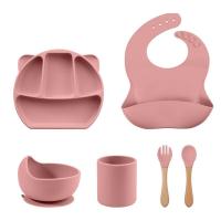 ราคา Baby Feeding SetSilicone Divided Plate with SuctionAdjustable BibSpoonFork Set for Kids for Infant Self Eating Kit (17421366548)