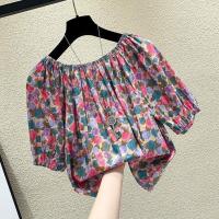 ราคา เสื้อเชิ้ตสตรีสไตล์เกาหลีเชิ้ตแขนสั้นเปิดไหล่ข้างเดียวสำหรับผู้หญิงเสื้อสวมหัวลำลองแฟชั่นแบบตะวันตกสำหรับฤดูร้อน (12110544026)