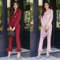 ราคา เซตสูท 2 ชิ้น เสื้อสูท กางเกงขายาวแต่งขนนก VSHOP (15956365570)