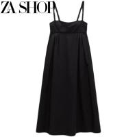 ราคา Zaraอาร์คันซอ SHOP 2506210ชุดเดรสทรงเอ Midi แบบเรียบสีดำสำหรับผู้หญิงมีสายคล้องคอทรงหลวม (17722892243)