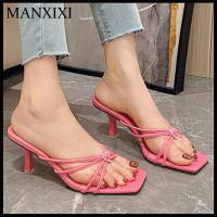 ราคา MANXIXI รองเท้าส้นสูงผู้หญิงแฟชั่นรองเท้าแตะต่างหูมุก7ซม ขนาด35 40 (21059013285)