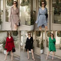 ราคา เดรสไขว้อกผ้าวาเลนติโน่ แต่งชายระบาย VSHOP (17904324227)