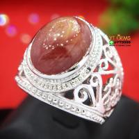 ราคา แหวนทับทิมกินบ่เซี่ยง แหวนเงินแท้ ชุบทองคำขาว พลอยทับทิมกินบ่เซี่ยงแท้ สะท้อนเหลือบ YTG 10540 (17455902181)