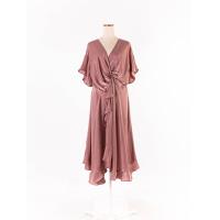 ราคา flat2112 เดรสแขนสั้นอกไขว้ผูกโบว์ แต่งระบาย Preloved (20669891732)