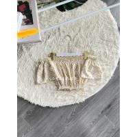 ราคา เสื้อเปิดไหล่ลายดอก เสื้อเกาะอกต่อแขน (19033648332)