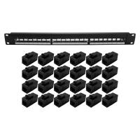 ราคา 19Inch 1U Cabinet Rack Pass Through 24 Port CAT6 Patch Panel RJ45 Cable Adapter Keystone Jack Modular Frame (19762476636)