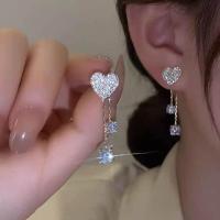 ราคา ต่างหูยาวพลอยเทียมสไตล์เกาหลีต่างหูหัวใจกระดุมพู่แฟชั่น (19615825763)