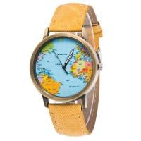 ราคา นาฬิกาข้อมืออะนาล็อกควอตซ์ทรงกลมสายผ้ายีนส์แผนที่โลกแบบย้อนยุคสำหรับทุกเพศ (9930674142)
