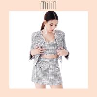 ราคา MILIN Collarless padded shoulder with frayed edge tweed cropped jacket เสื้อแจ็คเก็ต ทรงครอป แบบไม่มีปก ผ้าทวีด เสริมไหล่ แต่งขอบชายรุ่ย Kradan Jacket (7171716146)