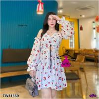 ราคา TW11559 เดรสสายเดี่ยวคู่ลายเชอร์รี่ (1375956782)