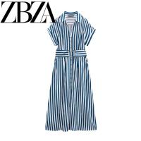 ราคา ZARAˉ ชุดเดรสหน้าร้อนใหม่ชุดกระโปรงผ้าลินินผสมแขนสั้นผ้าลินินลายทาง2157058แท้2023เกาหลี (20126805953)