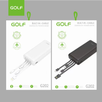 ราคา Golf G101 G202 Power Bank ความจุ 10000 20000mAh จ่ายไฟ 2 1A มีสายในตัว 4 แบบ (20613735454)