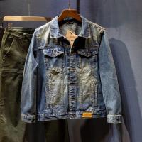 ราคา เสื้อแจ็กเก็ตผ้ายีนส์โค้ทสีเข้มแนวสตรีททรงหลวมสไตล์ยุโรปและอเมริกาเทรนด์มีตราสไตล์วินเทจแจ็คเก็ตเบสบอล (20825755249)