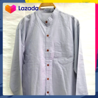 ราคา เสื้อเชิ้ตคอจีนผู้ชาย แขนยาว สีเทาอ่อน ผ้าอ๊อกฟอร์ด (16595428509)