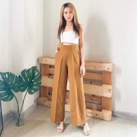 ราคา กางเกงขายาว เอวสูง ขาระบอกใหญ่ ขอบเอวเรียบมีซิปหลัง (8708815795)