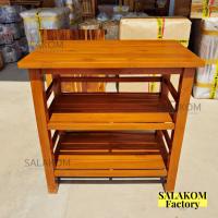 ราคา SLK โต๊ะวางของไม้สัก โต๊ะวางเตาแก๊ส 3 ชั้น 80 50 สูง80 ซม โต๊ะวางทีวี วางเตาอบ สีย้อมเคลือบ (9759263876)