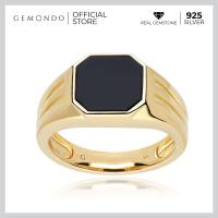 ราคา Gemondo แหวนผู้ชายเงินแท้ 925 ชุบทอง 18K ประดับนิลดำ Black Onyx ทรงแปดเหลี่ยมหน้าเรียบ แหวนพลอยผู้ชาย แหวนนิล (15218279663)