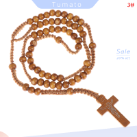 ราคา Tumato 1ชิ้นสร้อยคอกางเขนคาทอลิกจี้รูปไม้กางเขนลูกปัดประคำพระเยซูคริสต์ลูกปัดไม้ (20661436396)