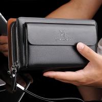 ราคา YUESKANGAROO Men Clutch Bag Fashion Long Purse Double Zipper Business Wallet Male Casual Bag (19685836951)