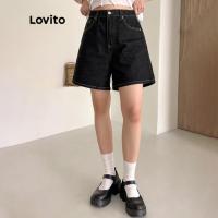 ราคา ส่งของ Lovito กางเกงยีนขาสั้น เอวกลาง ทรงบอยเฟรนด์ สีพื้น สไตล์ลำลอง สำหรับผู้หญิง L49AD105 สีดำ (19691915310)
