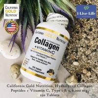 ราคา Hydrolyzed Collagen Peptides Vitamin C Type 1 3 6000 mg 250 Tablets California Gold Nutrition คอลลาเจน (15865153029)
