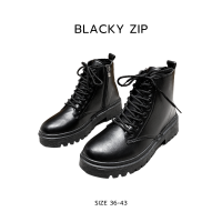 ราคา รองเท้าบูทแฟชั่นผู้หญิง ไซส์ใหญ่ แบบผูกเชือก มีซิปข้าง บูทสีดำ รุ่น Blacky zip (20481429215)