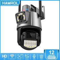 ราคา Hamrol 8MP 4K PTZ WiFi IP Camera with Dual Lens Dual Screen Color Night Vision Outdoor Waterproof Security IP Camera CCTV Surveillance Camera iCsee APP (21200000057)