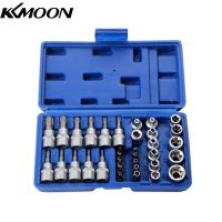 ราคา KKmoon ชุดดอกกัด E Torx Sockets 34ชิ้นชายหญิง E Torx Bits 3 8 5 16 ชุดขับพร้อมกล่องเก็บของ (15468708411)