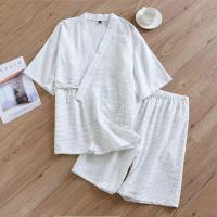 ราคา ชุดนอนกิโมโนผู้ชายญี่ปุ่นที่ไม่มีการพิมพ์ กางเกงขาสั้นแขนสั้นฤดูร้อน ชุดเสื้อผ้าบ้าน jacquard ผ้าฝ้ายบาง ชุดนึ่ง (20969946291)