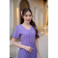 ราคา พร้อมส่ง เดรสผ้าลายไท แต่งลูกไม้กระดุม งานป้าย Dress world (18734960186)