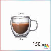 ราคา แก้วกาแฟทนความร้อนสองชั้น ถ้วยใส ถ้วยเครื่องดื่มน้ำร้อน น้ำเย็น แก้วคู่ แก้วมีหูจับ กระจก สปอตสินค้า glass Sweet T (12948414383)
