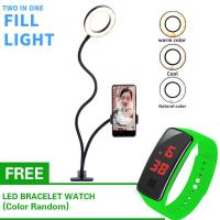 ราคา แถมนาฬิกา LED กล้องถ่ายรูปไฟแฟลช Selfie Ring Light พร้อมที่วางโทรศัพท์มือถือแขนยาวแบบยืดหยุ่นสำหรับโทรศัพท์ ios และ Android โหมด 3 แสง ความสว่าง 10 ระดับ โคมไฟตั้งโต๊ะ LED (4174962525)
